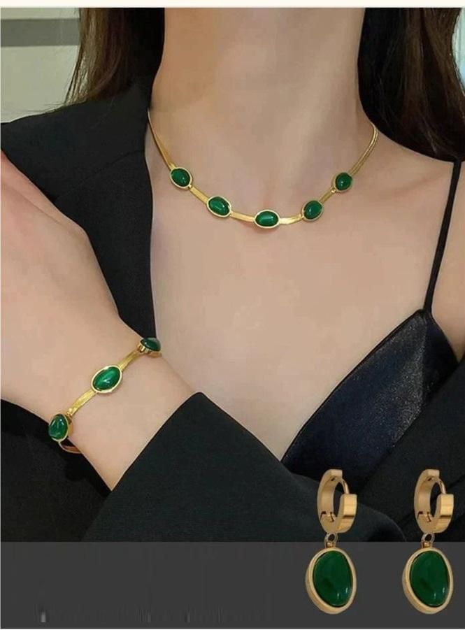 💎 Oval Green Crystal Jewelry Set for Women