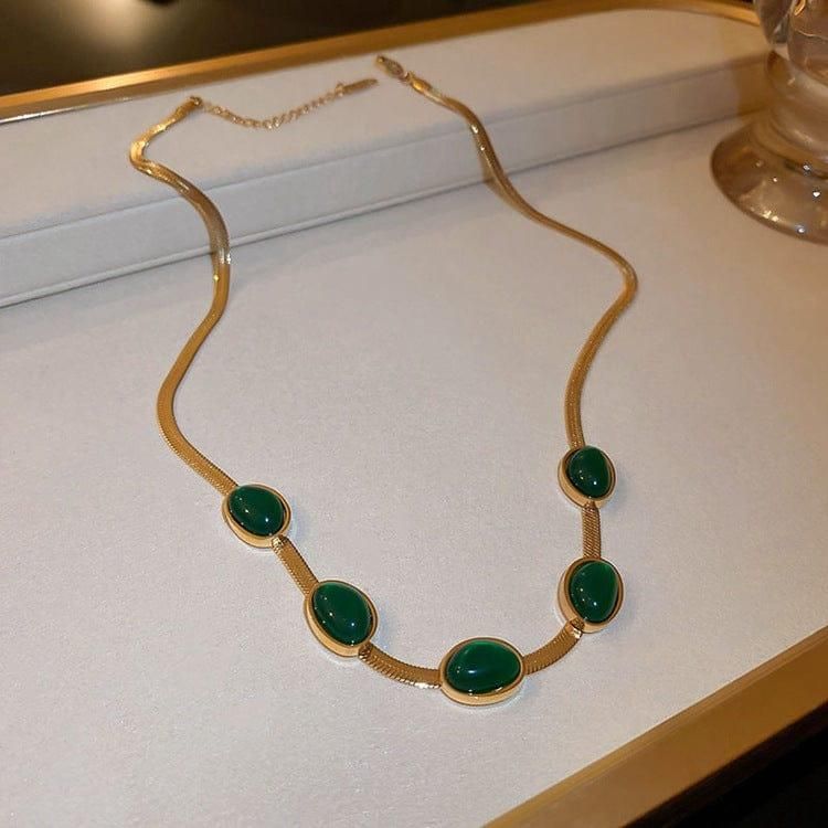 💎 Oval Green Crystal Jewelry Set for Women